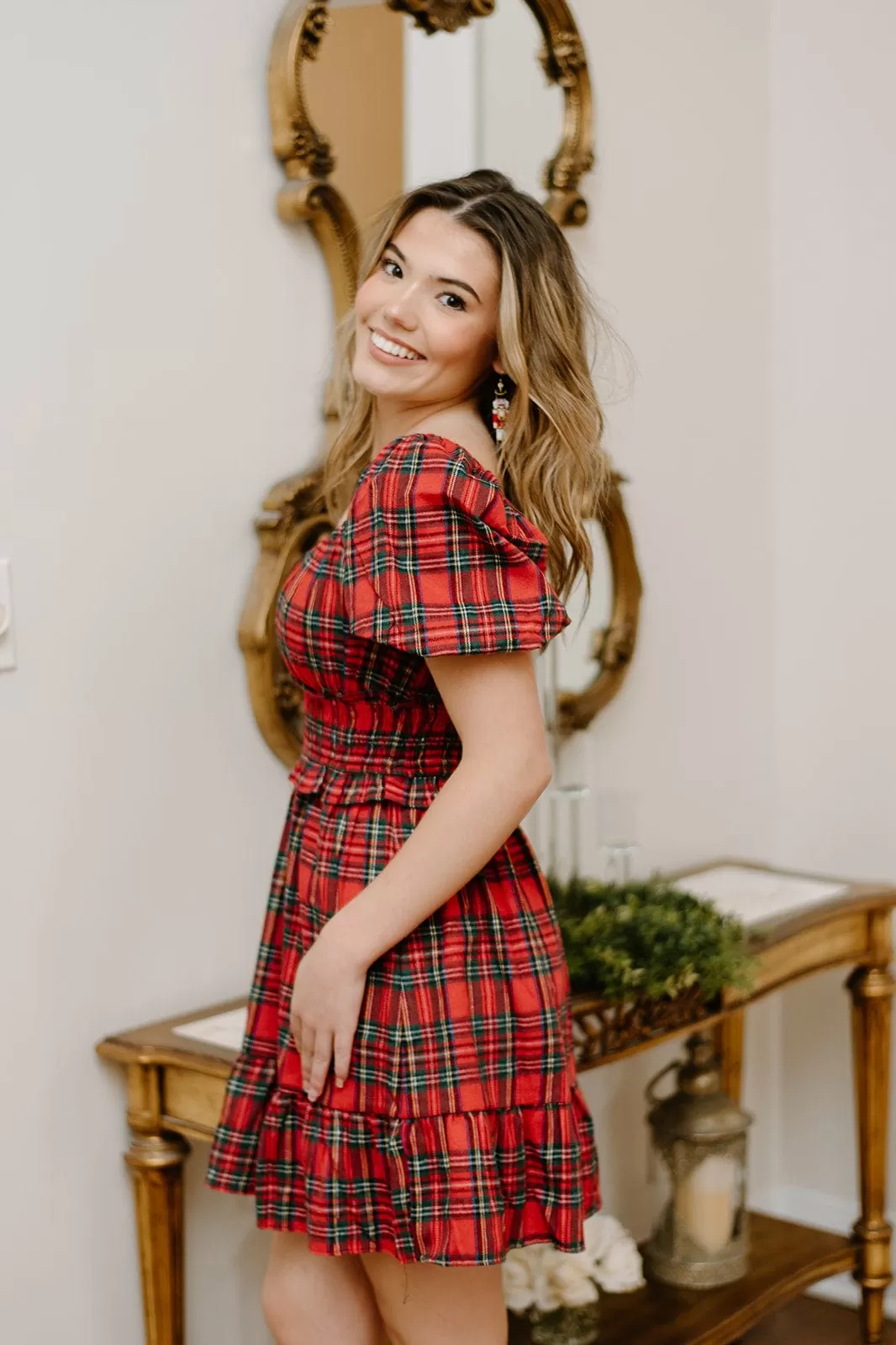 Red Plaid Smocked Dress