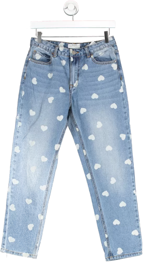 Redial Blue Heart Print Mom Style Jeans UK 8