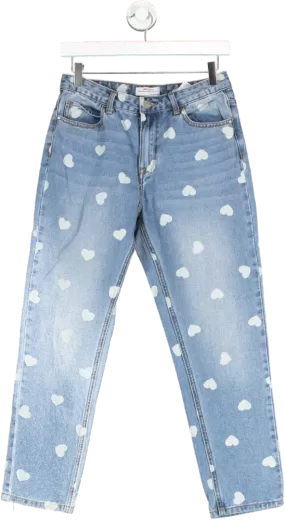 Redial Blue Heart Print Mom Style Jeans UK 8