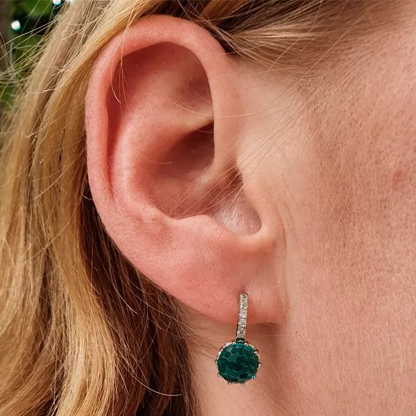 Rhodium Plated Sterling Silver Earrings with White Zirconias and a Blue Tourmaline Quartz