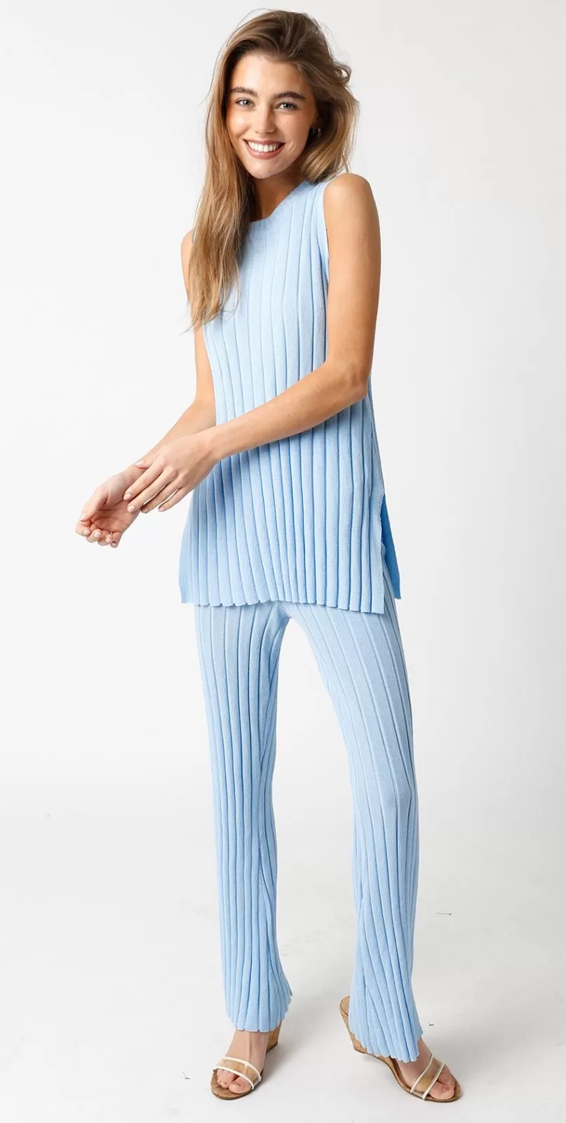 Ribbed Pant in  Sky Blue