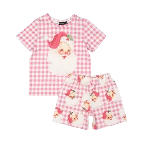 Rock Your Baby Pink Plaid Santa PJ Set