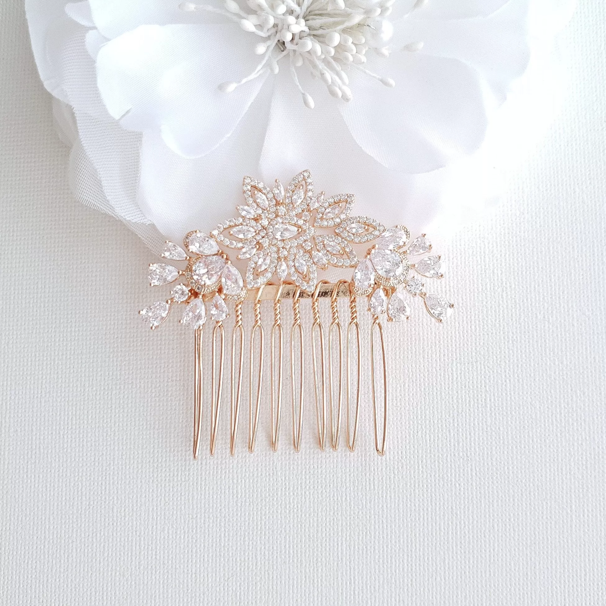 Rose Gold Diamante Hair Comb-Lara