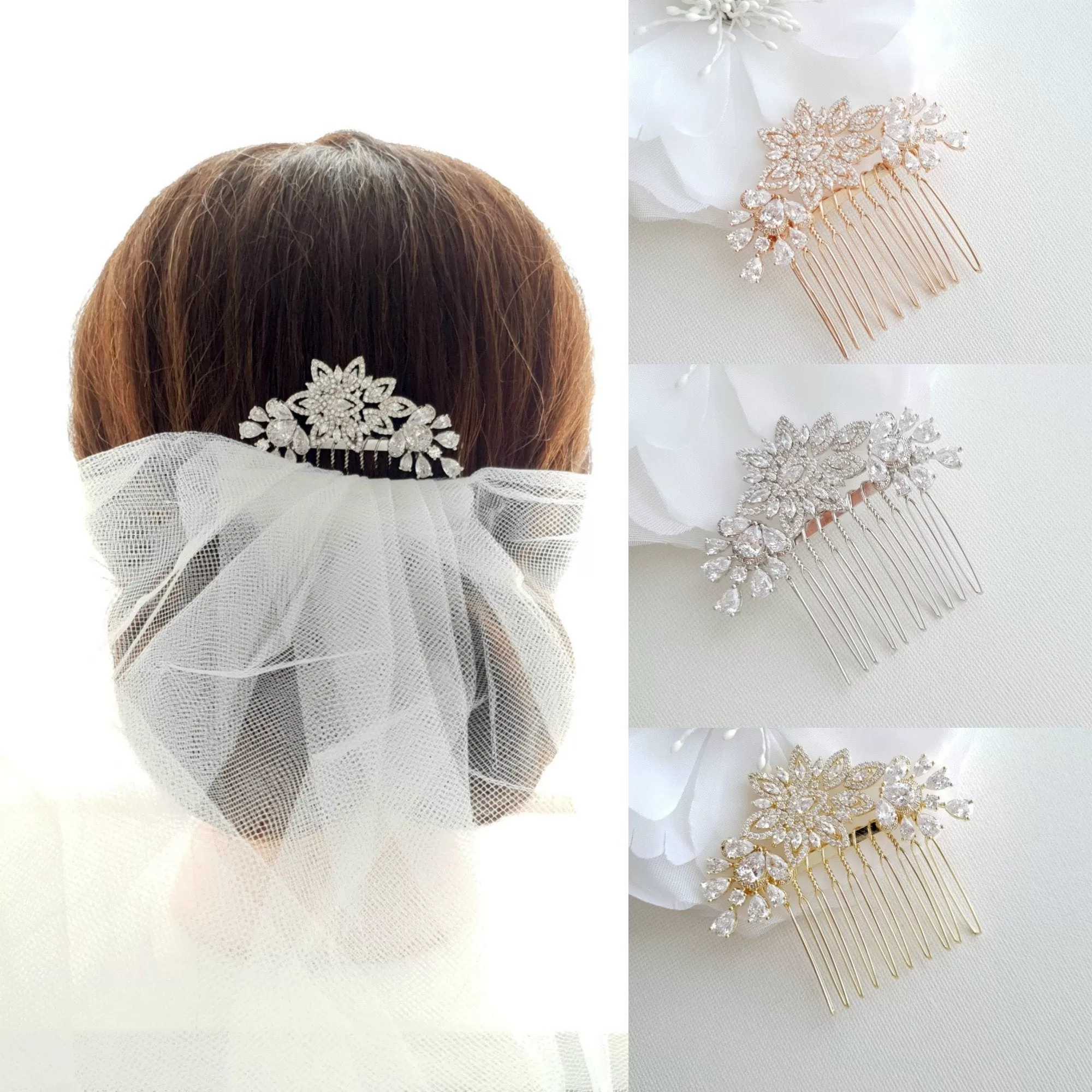 Rose Gold Diamante Hair Comb-Lara