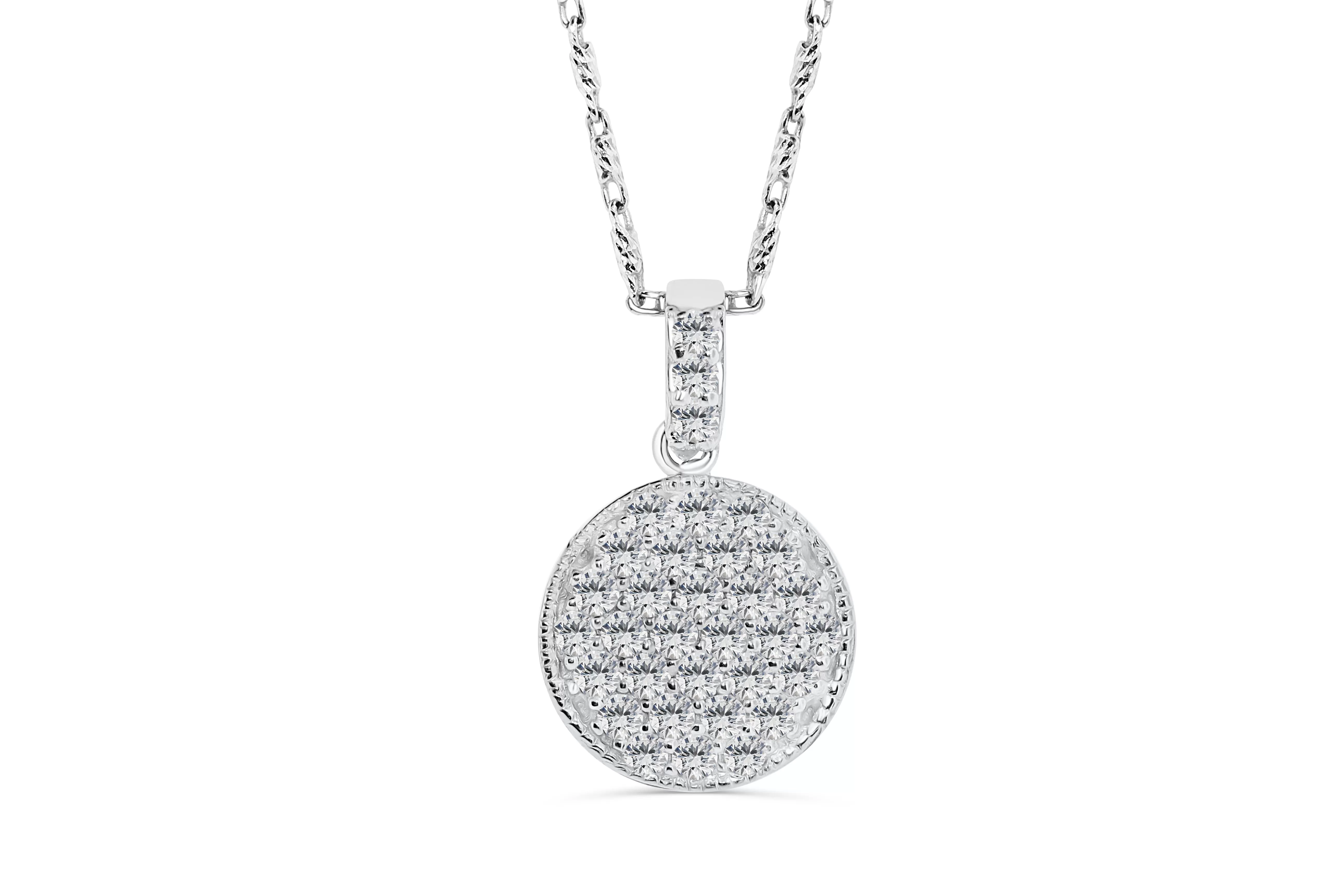 Round Pave Set Diamond Pendant 0.49 CT TW 14K White Gold DPEN023