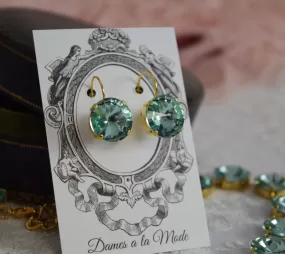 Sea Green Aurora Crystal Earrings - Medium Round