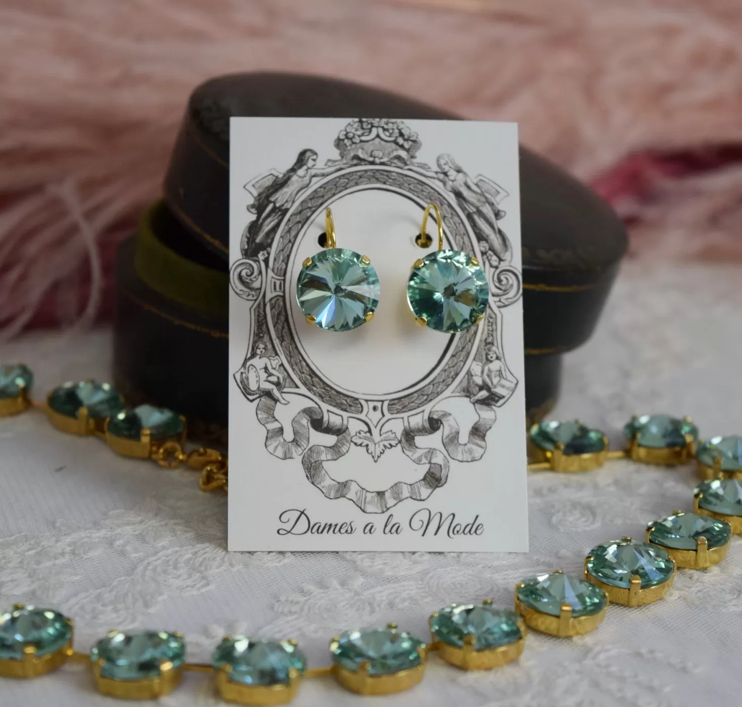 Sea Green Aurora Crystal Earrings - Medium Round