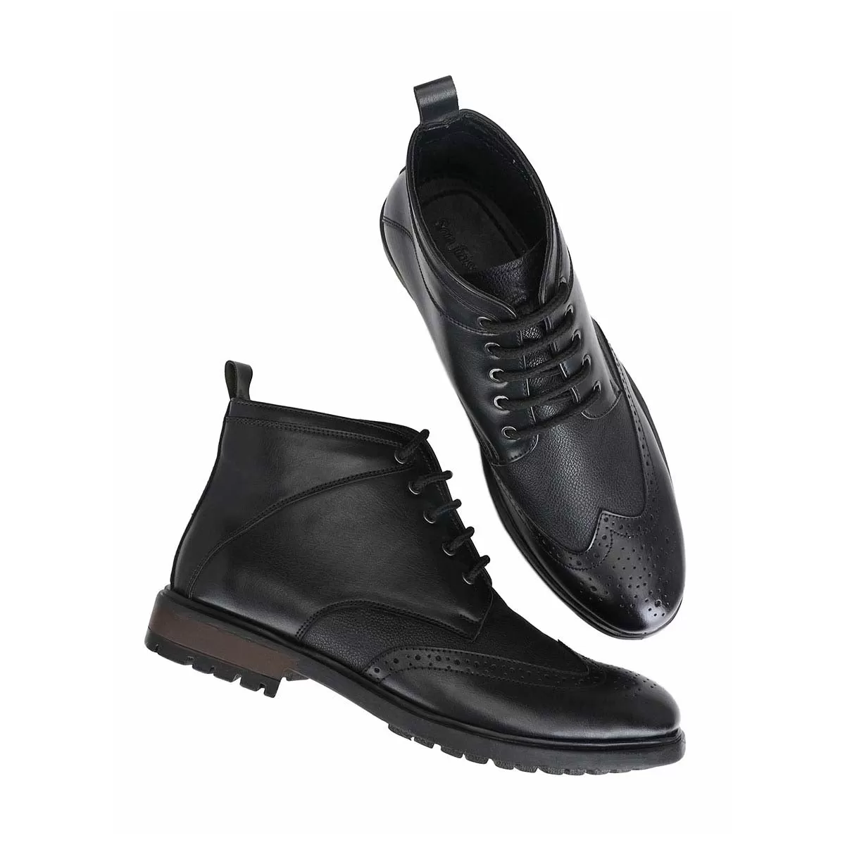 SF Black Brogue Lace Up Boots