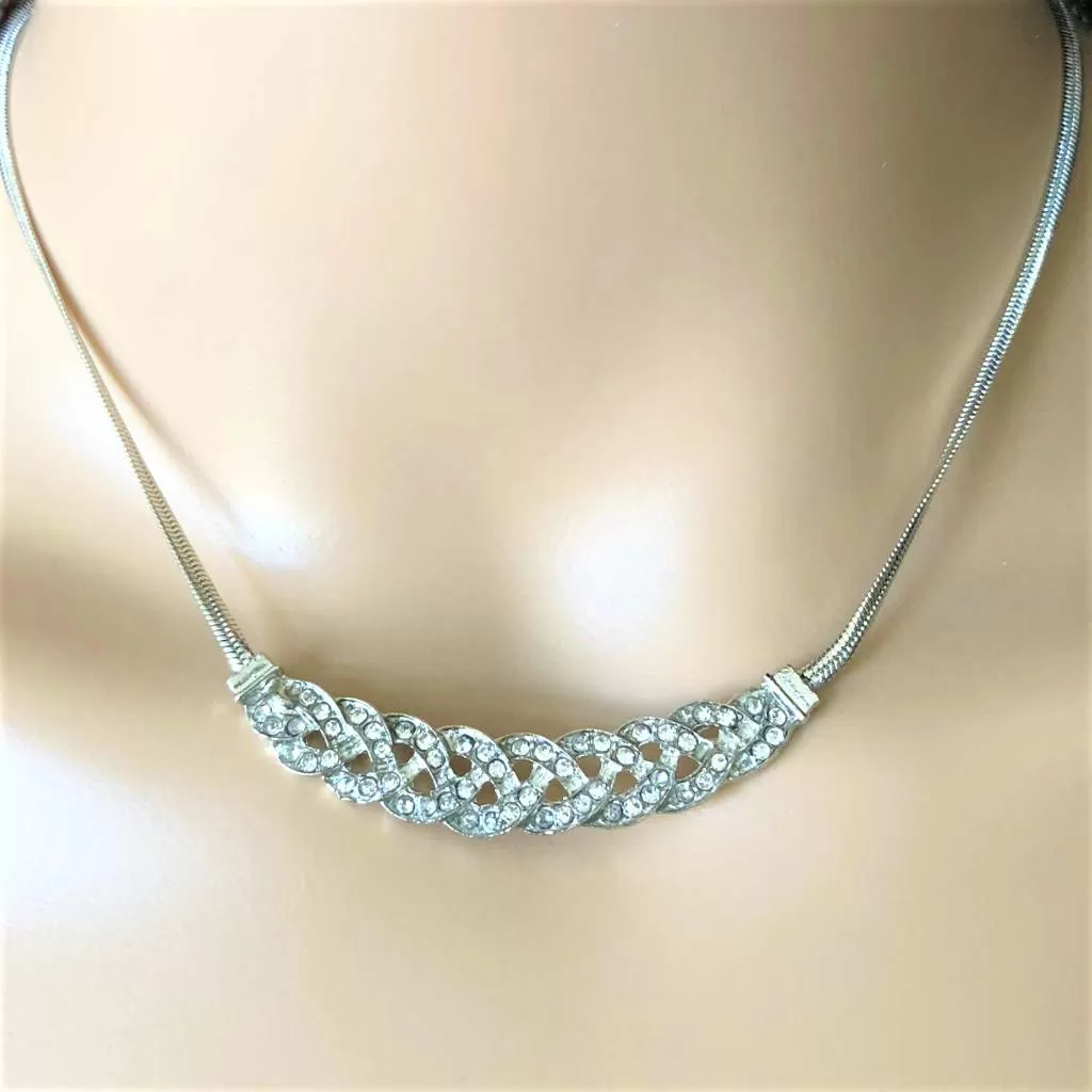 Silver and Crystal Braided Collar Necklace