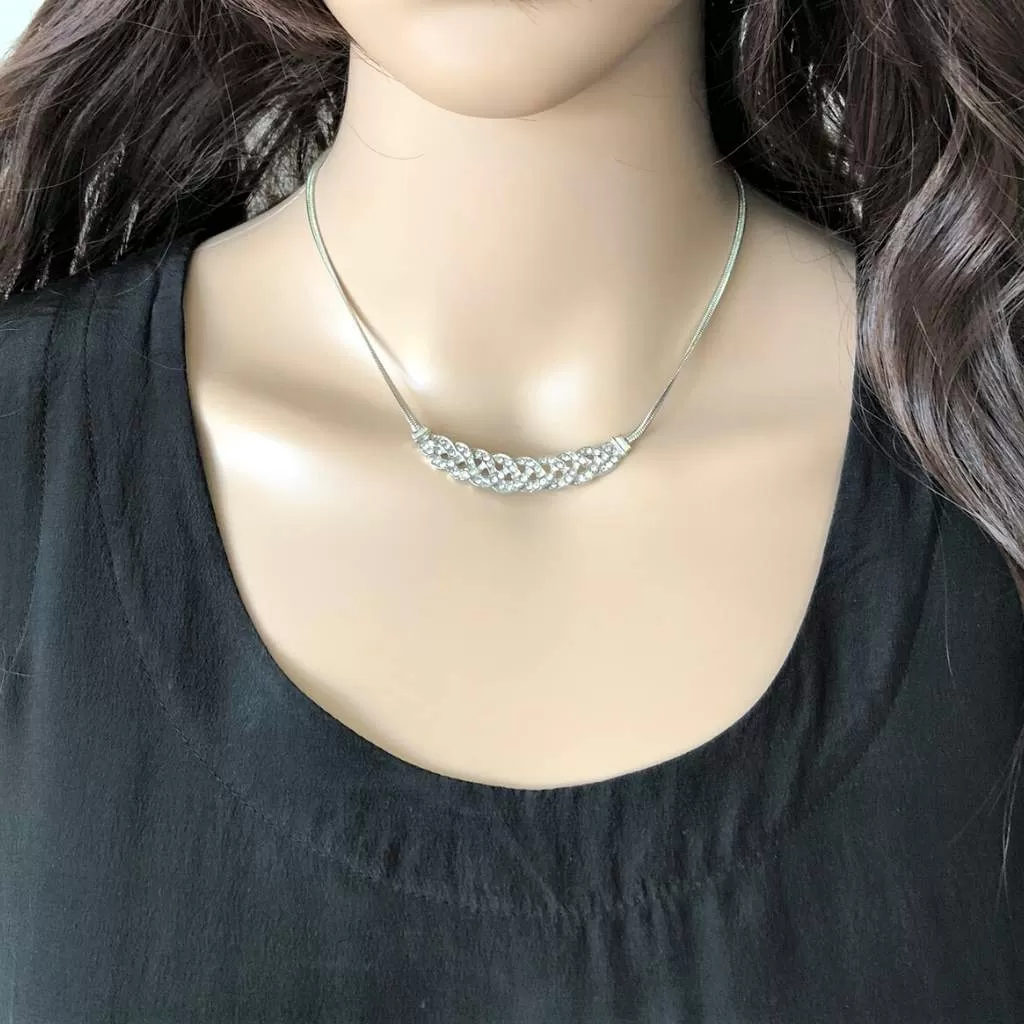 Silver and Crystal Braided Collar Necklace