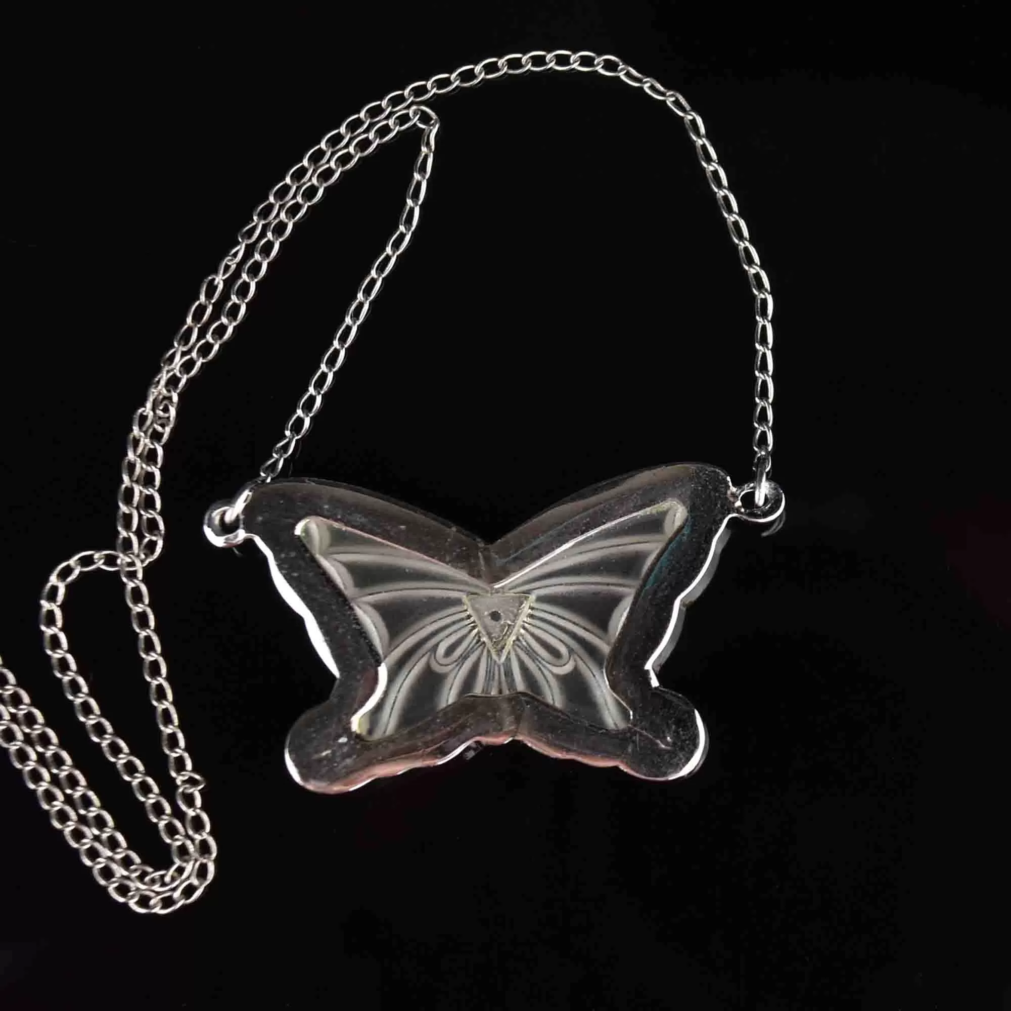 Silver Rock Crystal Diamond Butterfly Pendant Necklace