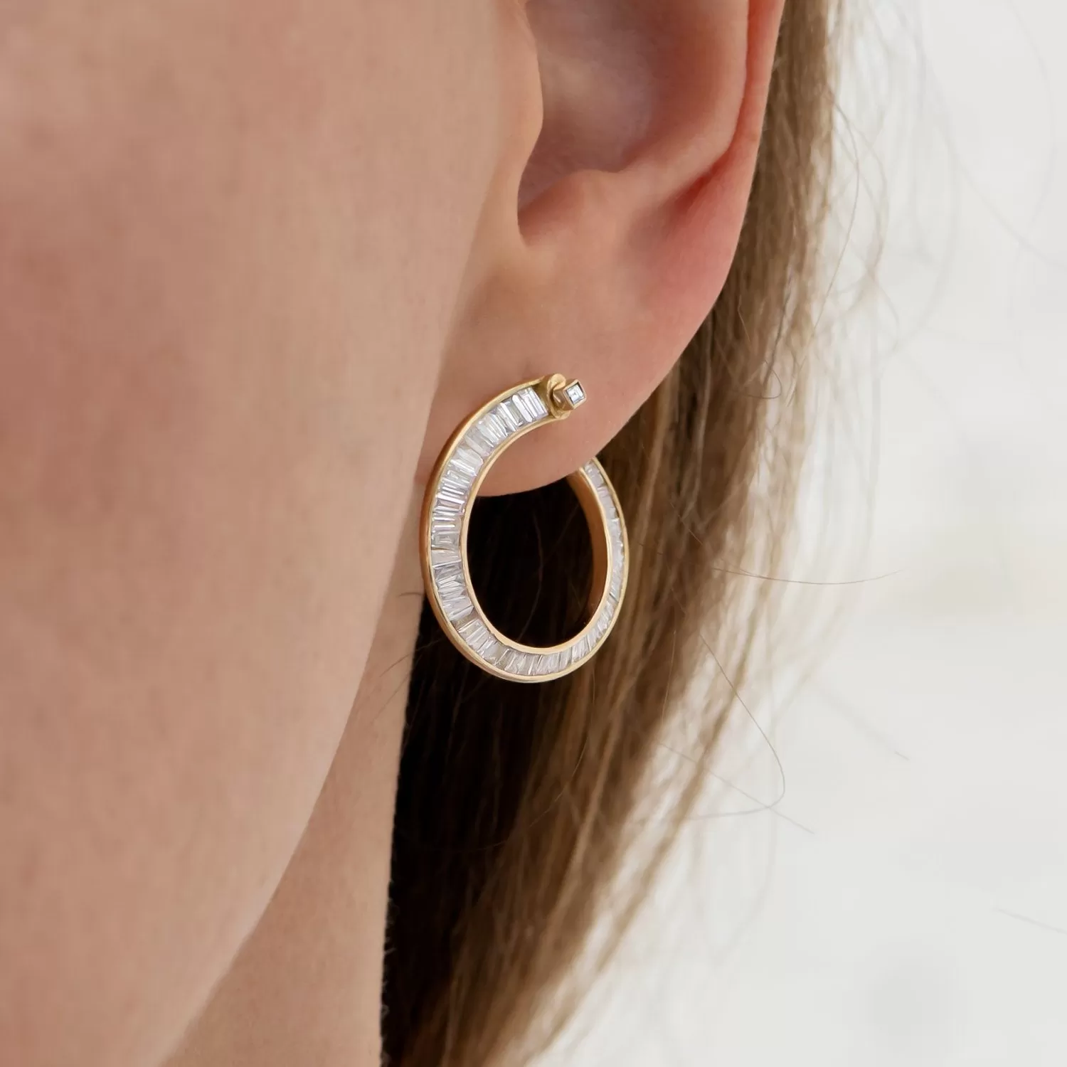 Spiral Hoop Earrings with Tapered Baguette Diamonds