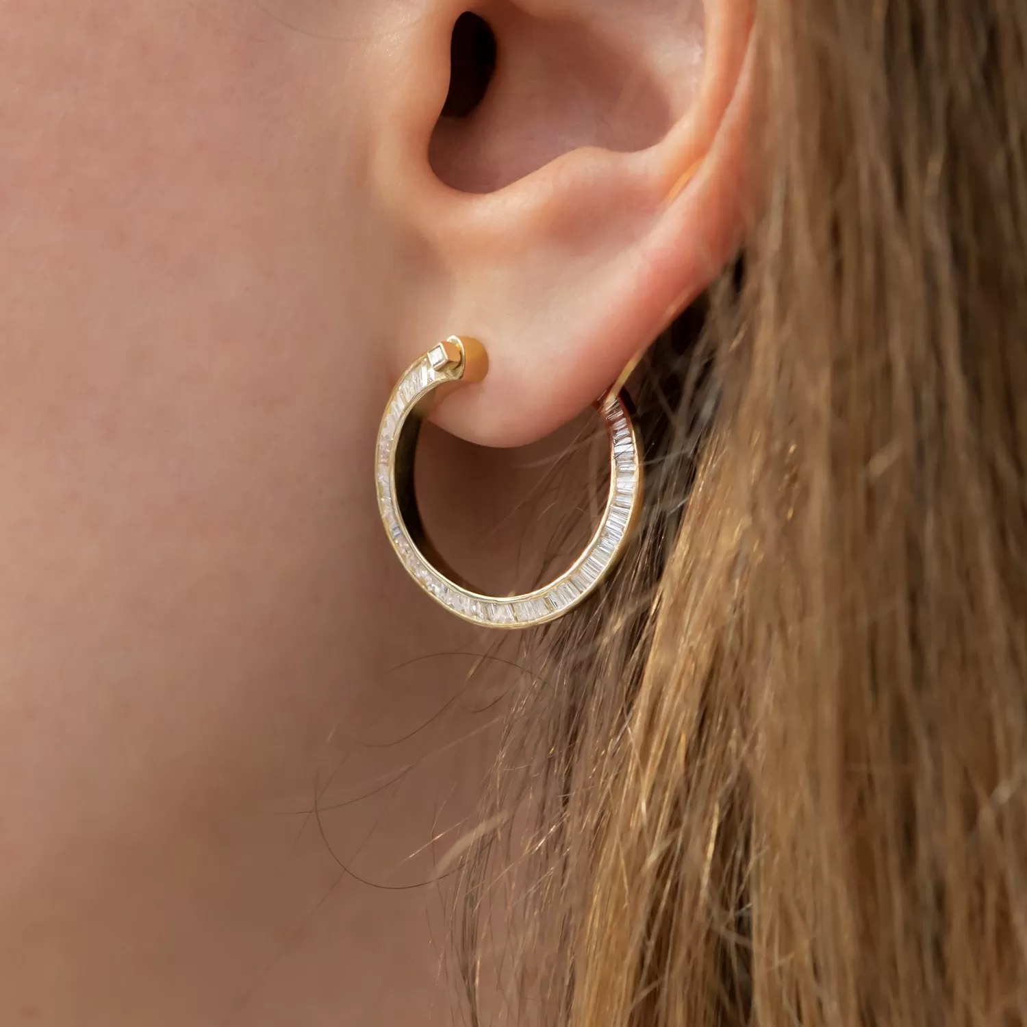 Spiral Hoop Earrings with Tapered Baguette Diamonds