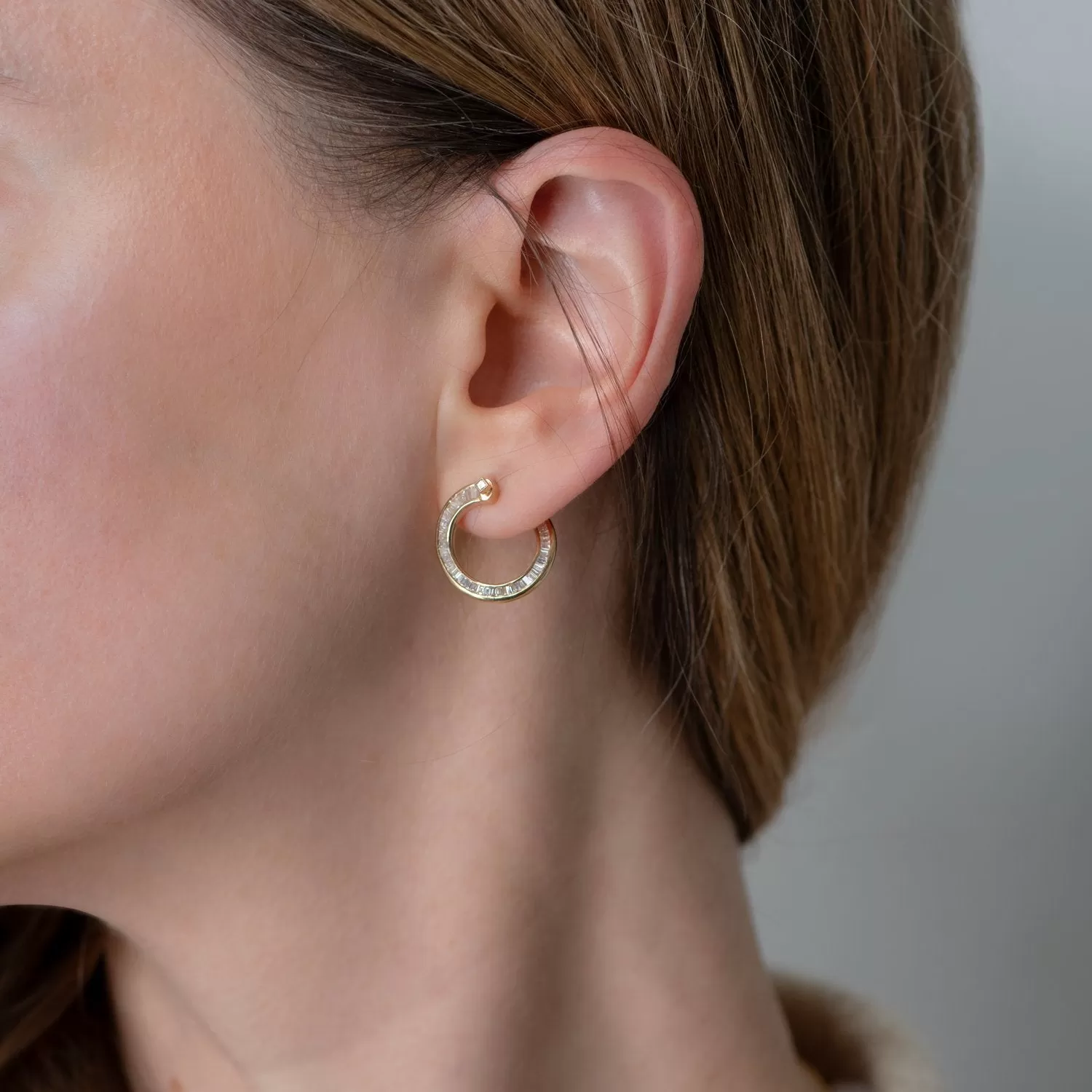 Spiral Hoop Earrings with Tapered Baguette Diamonds