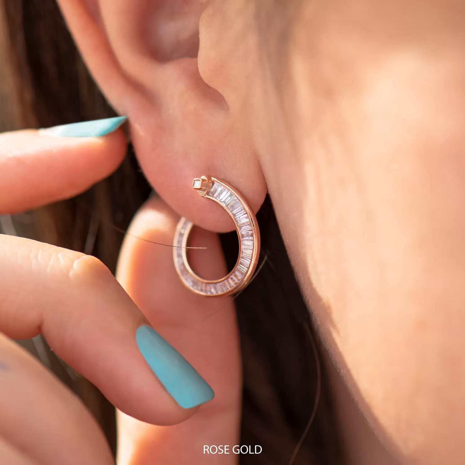 Spiral Hoop Earrings with Tapered Baguette Diamonds