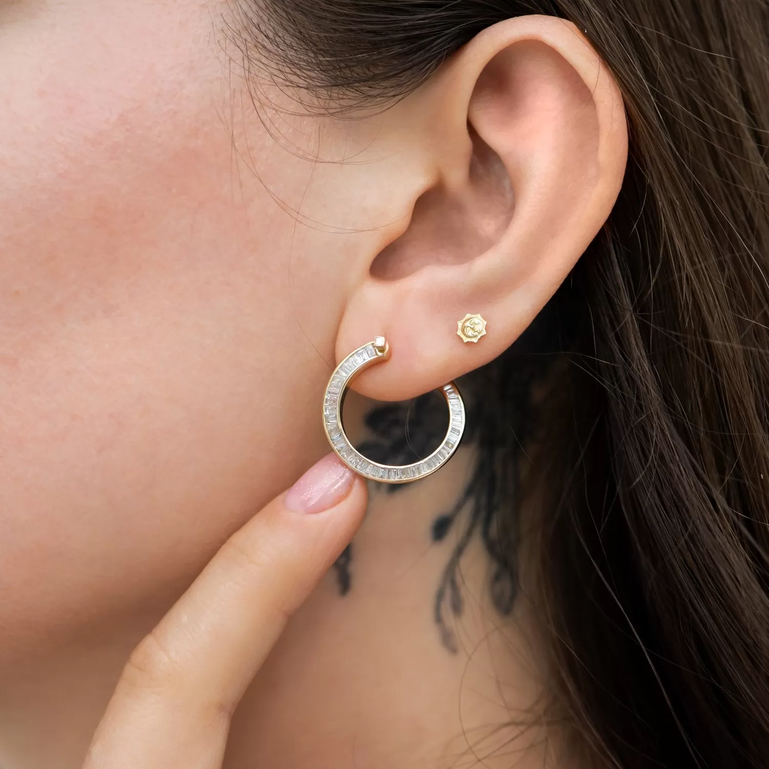 Spiral Hoop Earrings with Tapered Baguette Diamonds