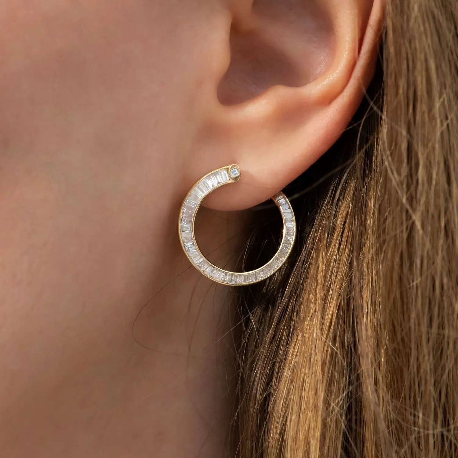 Spiral Hoop Earrings with Tapered Baguette Diamonds