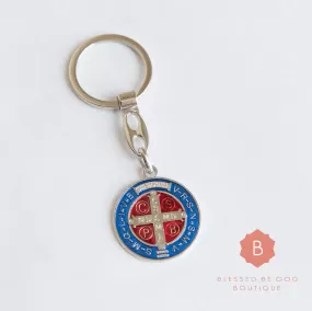 St. Benedict Catholic keychain. Blue