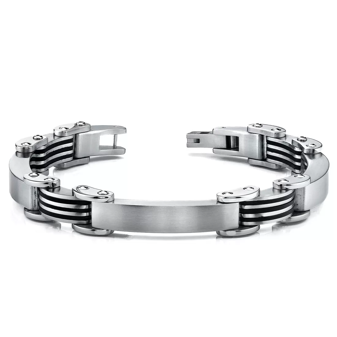 Stainless Steel Black Rubber Connector Links Bracelet