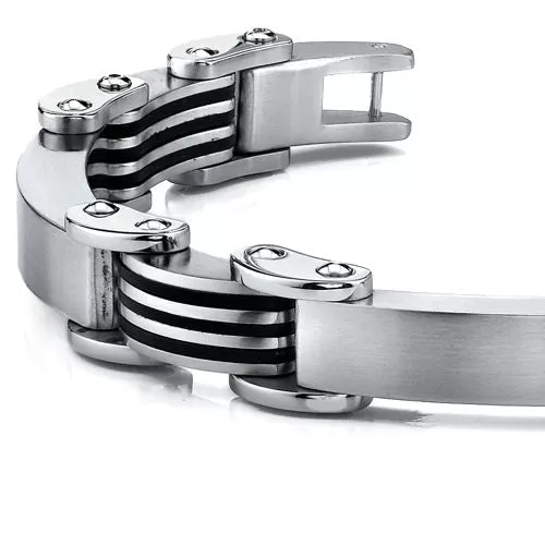 Stainless Steel Black Rubber Connector Links Bracelet