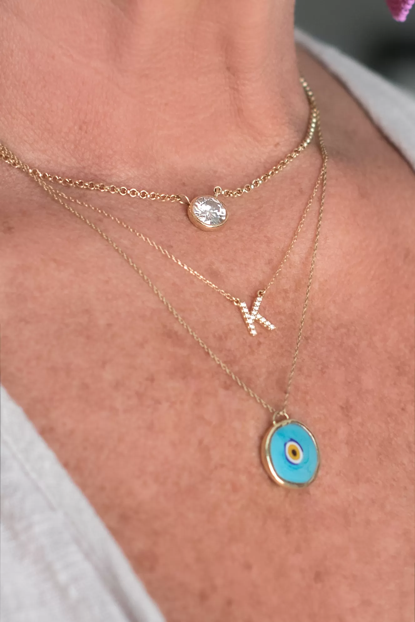 stationary diamond initial necklace