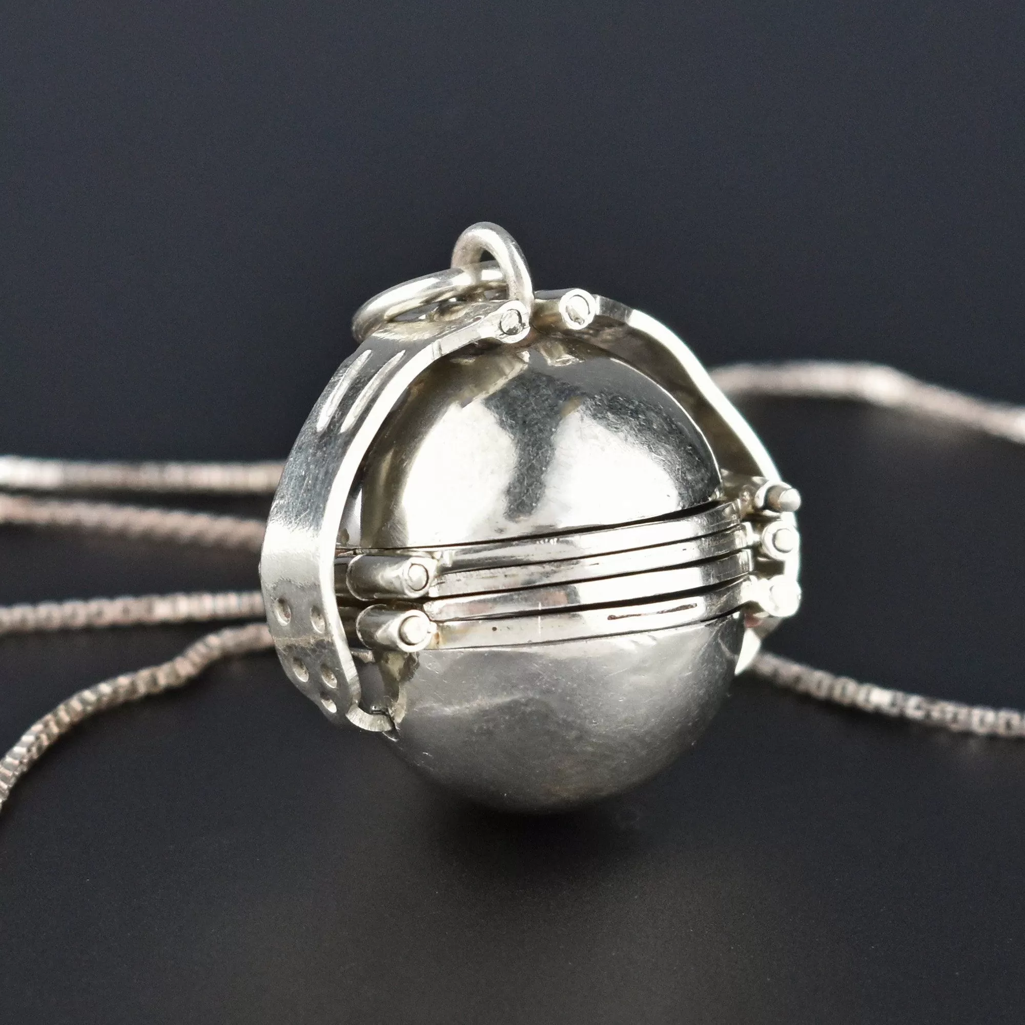 Sterling Silver Mexican Fold Out Ball Locket Necklace