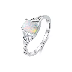 Sterling Silver Modernist Geometric Cutout Design Opal Ring