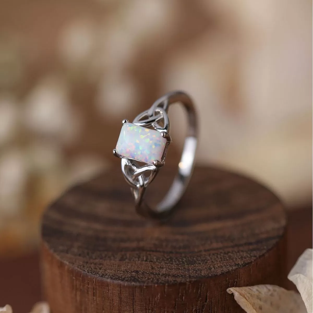 Sterling Silver Modernist Geometric Cutout Design Opal Ring