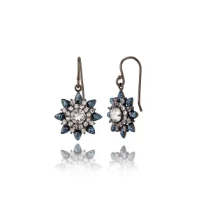 Sterling Silver Statement Earrings with Royal Blue Glitter Enamel, White Zircon & White Topaz