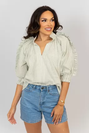 Stripe Ruffle Short Sleeve Top