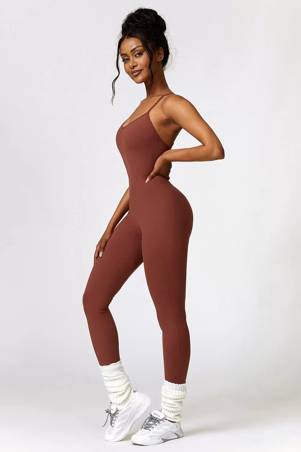 Sunset and Swim Basic Bae Open Back Spaghetti Strap Active Jumpsuit