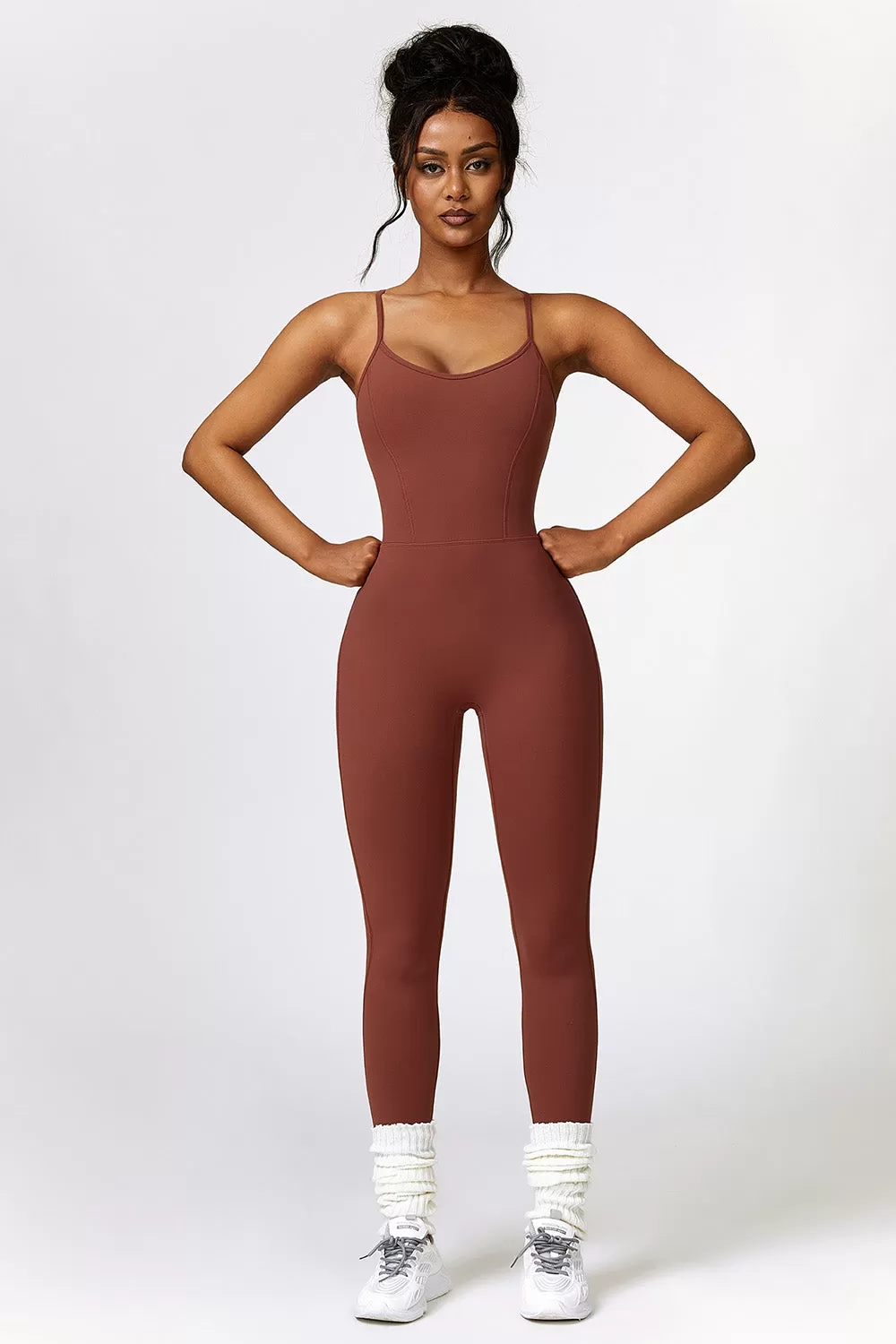 Sunset and Swim Basic Bae Open Back Spaghetti Strap Active Jumpsuit