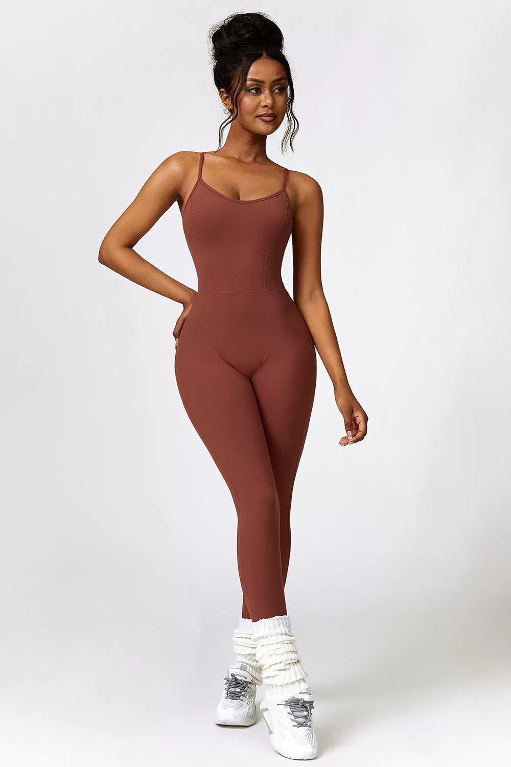 Sunset and Swim Basic Bae Open Back Spaghetti Strap Active Jumpsuit