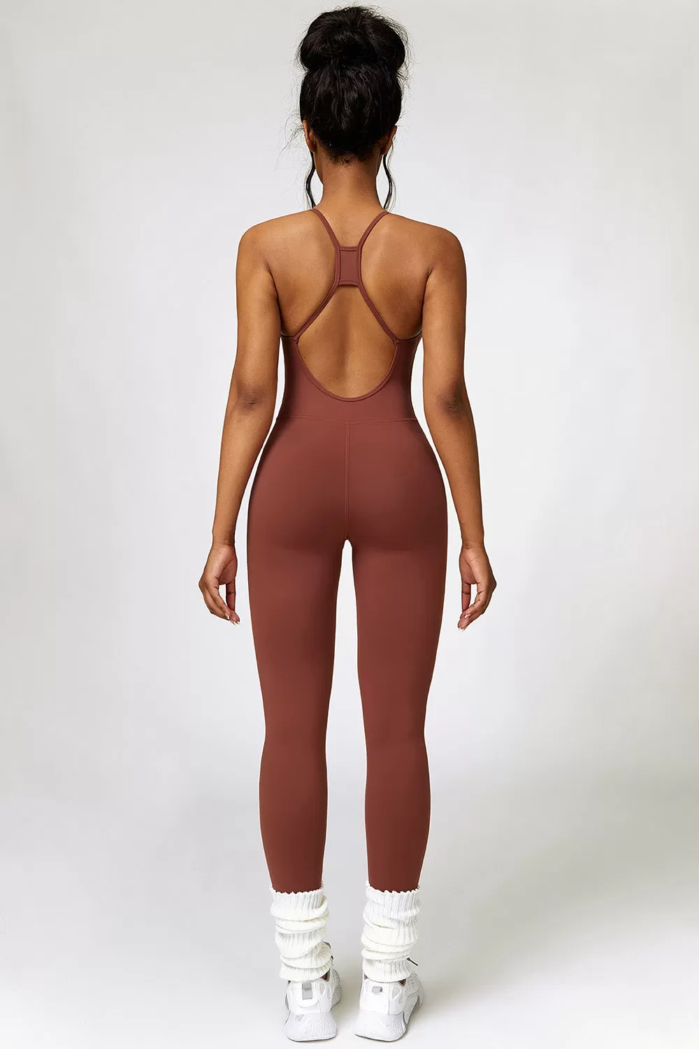 Sunset and Swim Basic Bae Open Back Spaghetti Strap Active Jumpsuit