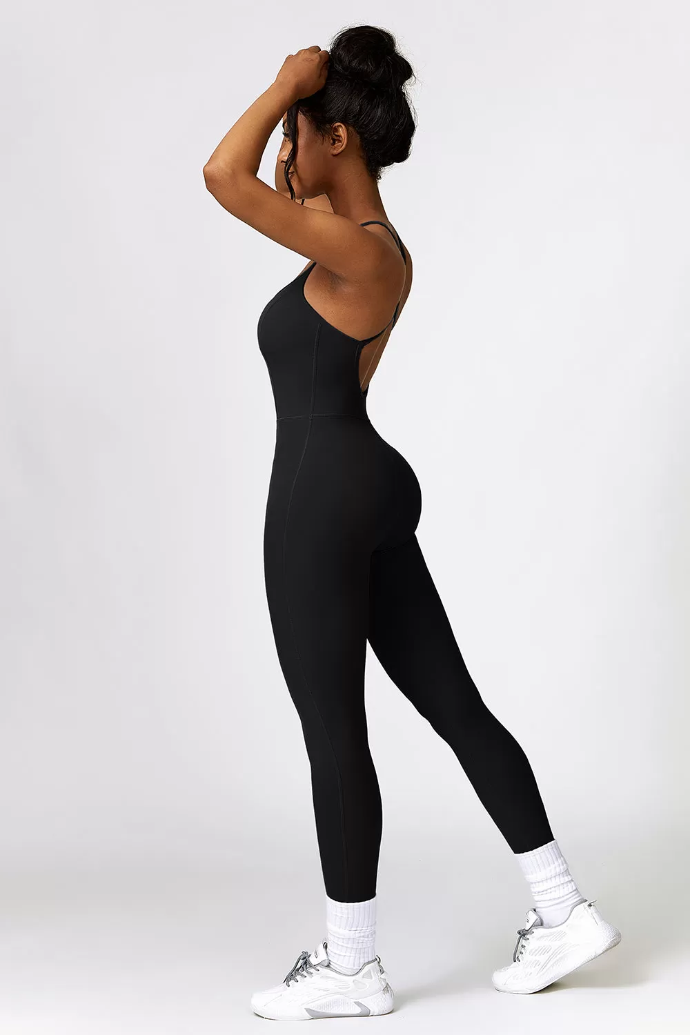 Sunset and Swim Basic Bae Open Back Spaghetti Strap Active Jumpsuit