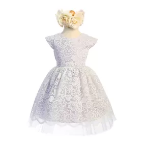 Sweet Kids Inc Floral Lace With Peek A Boo Lace & Pearl Trim Dress - Lavender