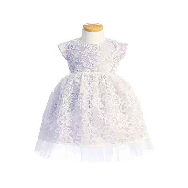 Sweet Kids Inc Floral Lace With Peek A Boo Lace & Pearl Trim Dress - Lavender