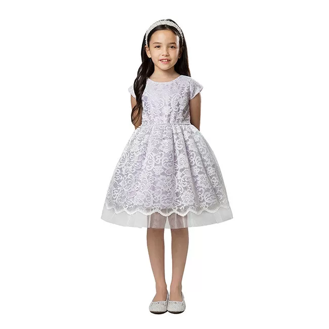 Sweet Kids Inc Floral Lace With Peek A Boo Lace & Pearl Trim Dress - Lavender