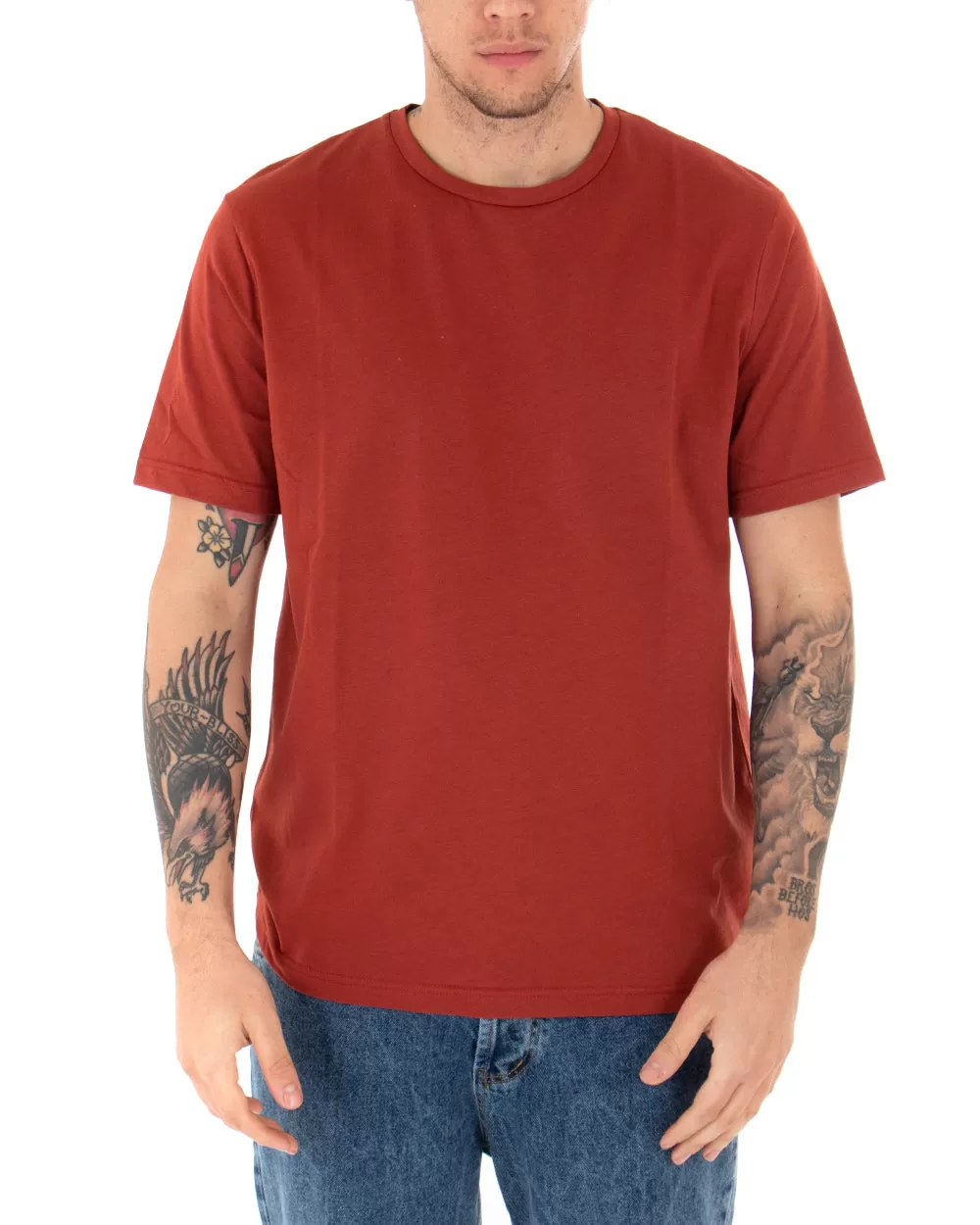 T-shirt Uomo Basic Tinta Unita Mattone Manica Corta Girocollo Casual GIOSAL-TS2909A