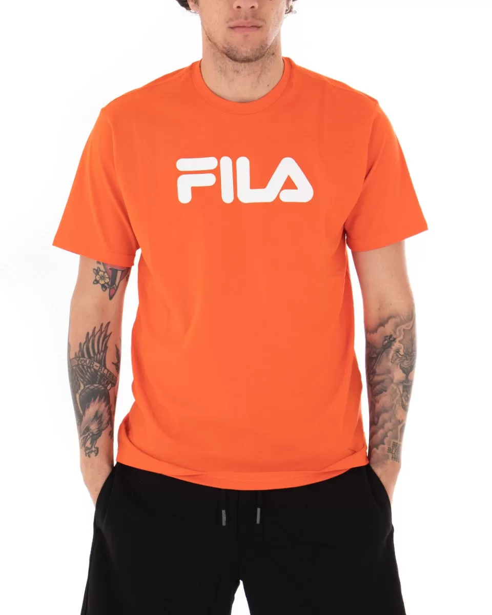 T-shirt Uomo Fila Classic Pure Tinta Unita Arancione Logo Maniche Corte GIOSAL