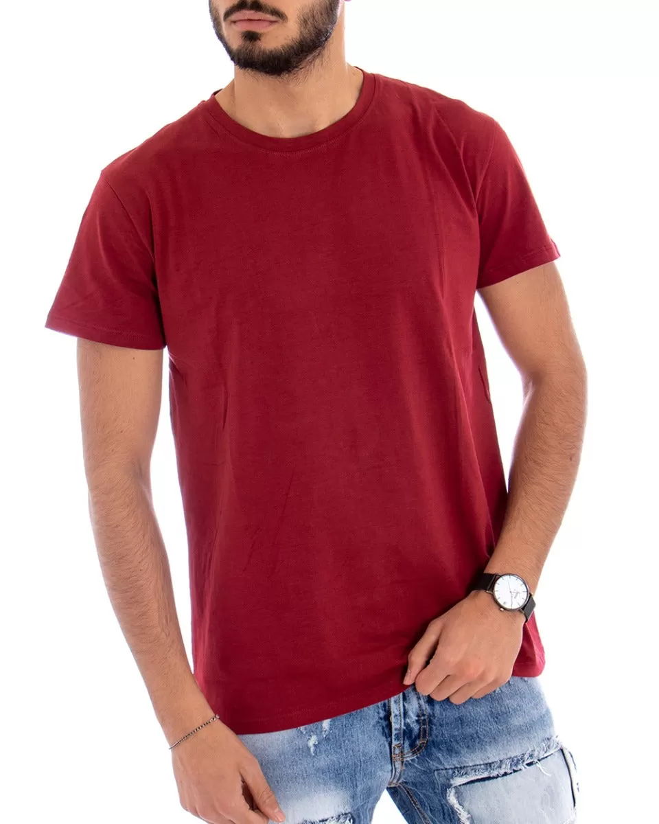 T-shirt Uomo Manica Corta Tinta Unita Bordeaux Girocollo Basic Casual GIOSAL