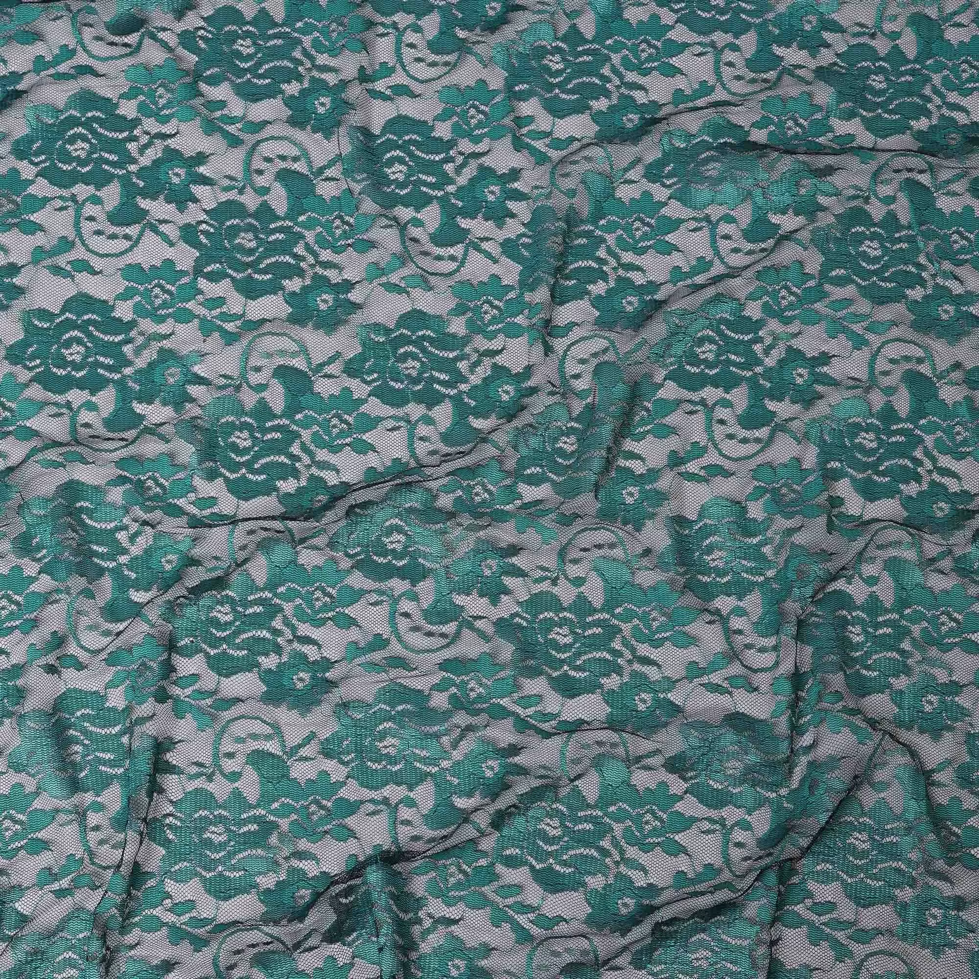 Teal Green Floral Lace Fabric, 110 cm Width, Synthetic Material from Indonesia-D21128