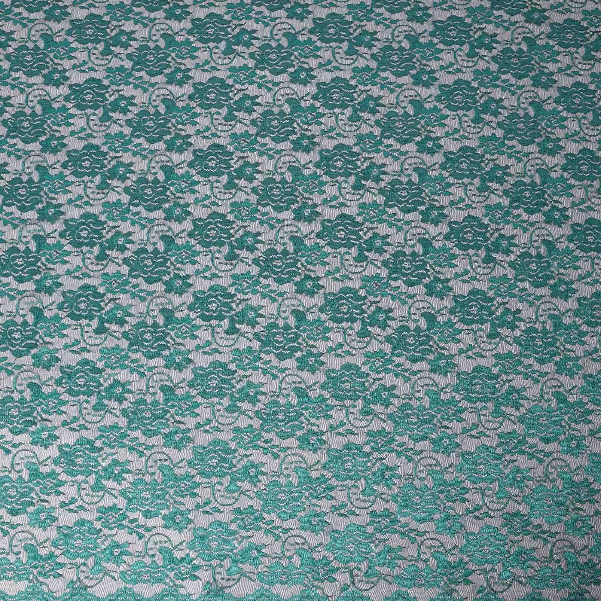 Teal Green Floral Lace Fabric, 110 cm Width, Synthetic Material from Indonesia-D21128