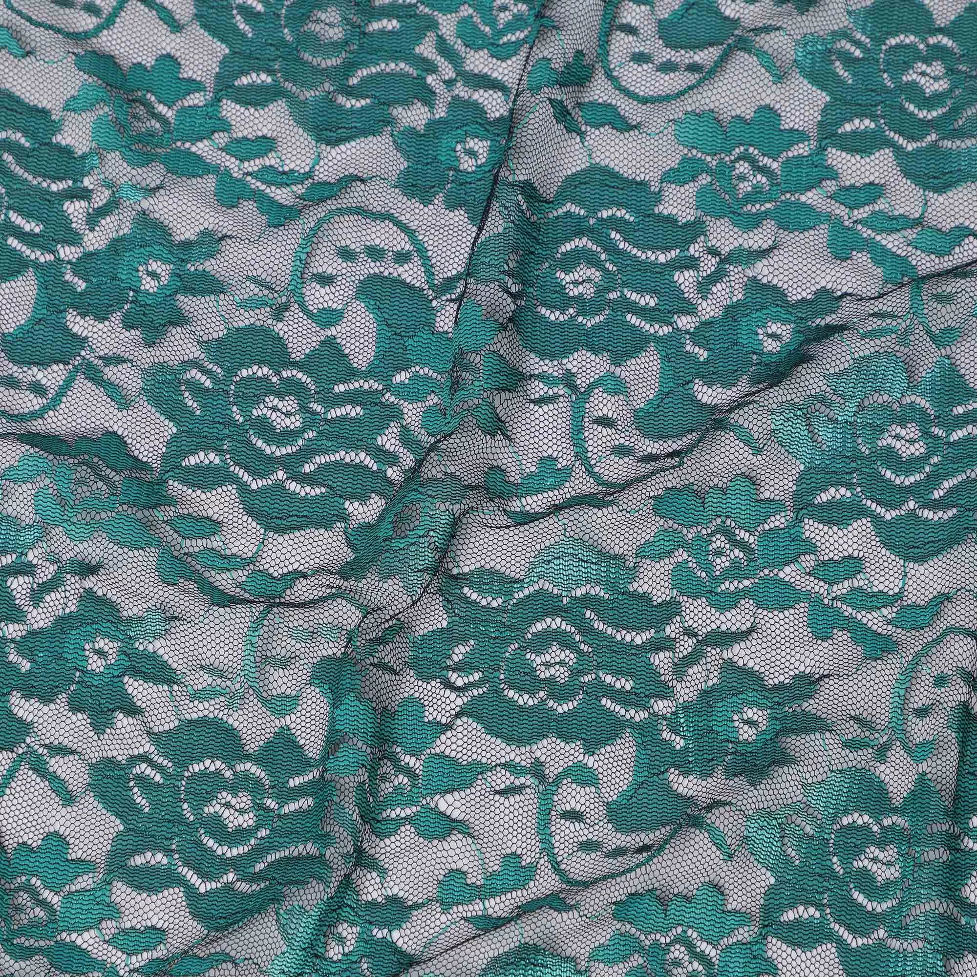 Teal Green Floral Lace Fabric, 110 cm Width, Synthetic Material from Indonesia-D21128