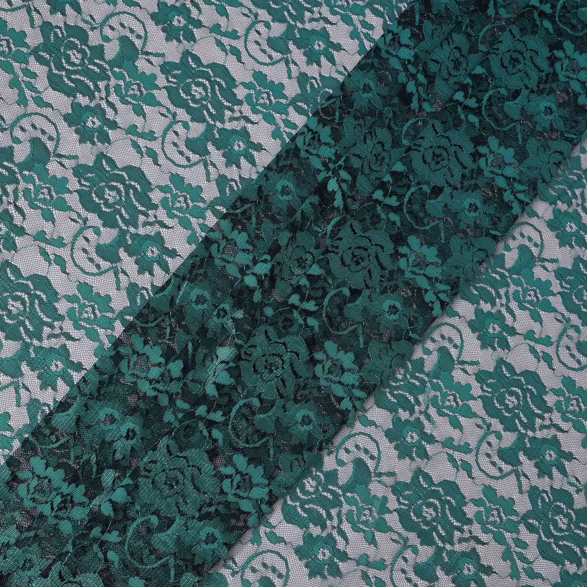 Teal Green Floral Lace Fabric, 110 cm Width, Synthetic Material from Indonesia-D21128