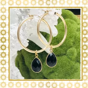 Teramasu 14K Gold Filled Hoop Earring Black Onyx Teardrop Dangle