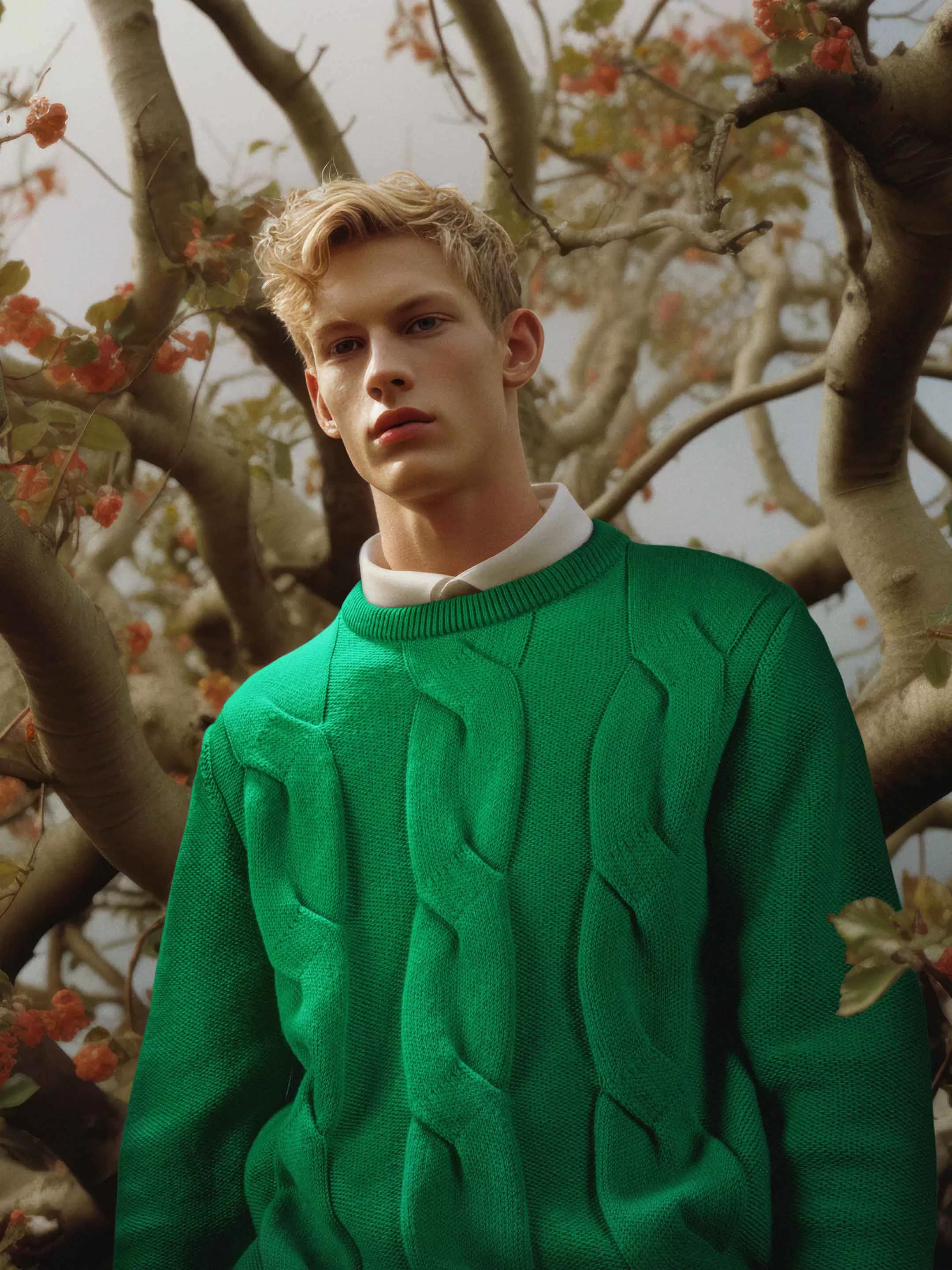 The Exploded Cable Crewneck - Bottle Green