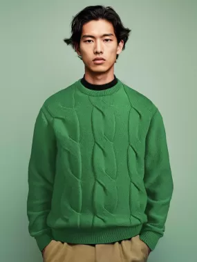 The Exploded Cable Crewneck - Bottle Green