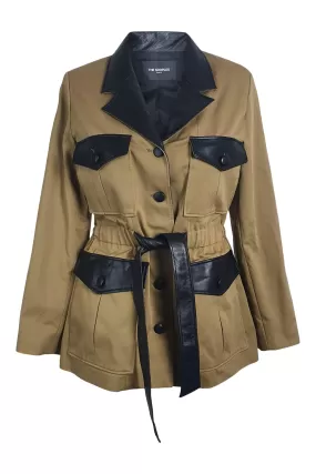 THE KOOPLES Khaki Green Sand Twill Belted Coat (EU 36 | UK 10)