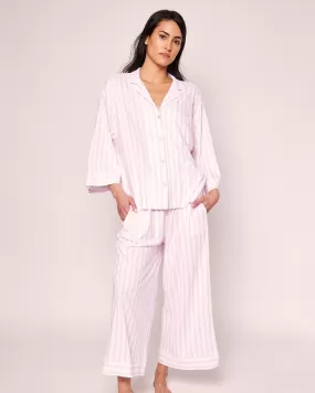 The Olivia Wide Leg Pima Pajama Set | Pink Stripe